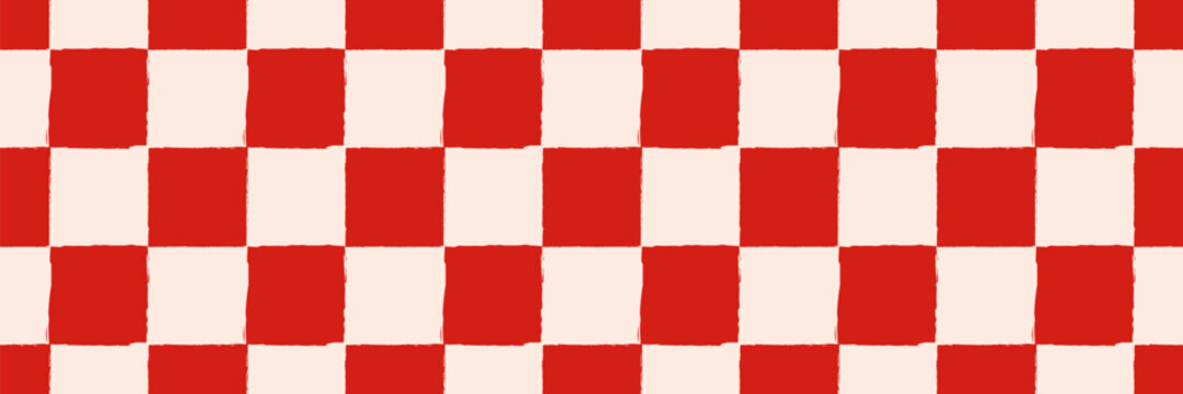 grunge red and white squares seamless pattern. Checkered tiles background. Childish print