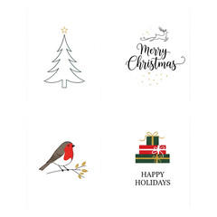 A collection of festive christmas icons and illustrations isolated on white background