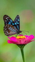 Beautiful butterfly perched on a vibrant pink and yellow flower