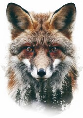 Fototapeta premium Red fox with trees background wildlife animal.