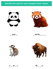 Obraz premium Panda and Red Panda Animal Worksheet printable spelling practice page