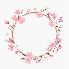 桜の花びらと枝の和モダンなボタニカル円形フレーム