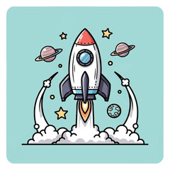Cartoon Rocket Launching into Space. © Raisa