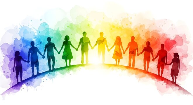 Personas de todos los colores caminan juntas, la mentalidad empresarial inclusiva valora la dignidad y el respeto por todas las personas.