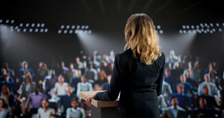 Government Official Woman Speaking To Big Audience