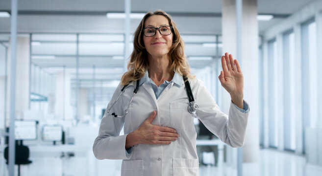 Empowering Female Doctor Giving Hippocratic Oath To Patient