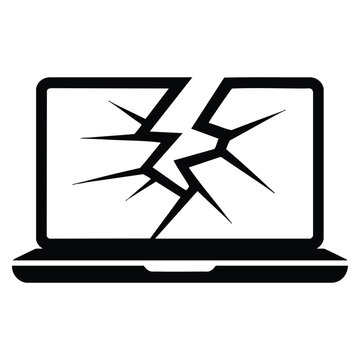 Cracked screen broken laptop representing damaged computer error crash problem or hardware failure needing repair service concept