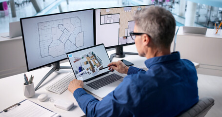 Naklejka premium Remodeling A House With A 3D CAD Model