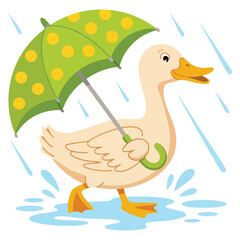Cute goose with umbrella vector illustration playful animal character for rainy scene artwork © Nass Studio
