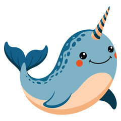Cute narwhal illustrated in flat vector simple child style on white background great for kids decor baby products greeting cards and charming ocean artwork © Nass Studio