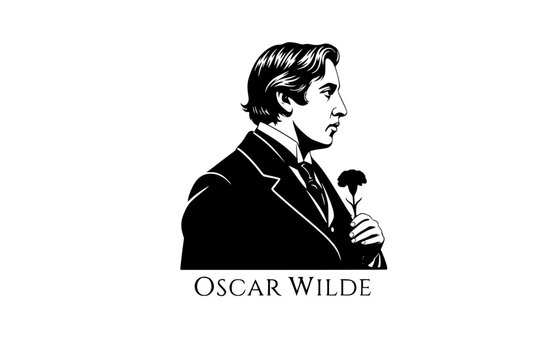 Oscar Wilde with Green Carnation Silhouette, Classic Literature Vector Sticker, Famous Author Illustration