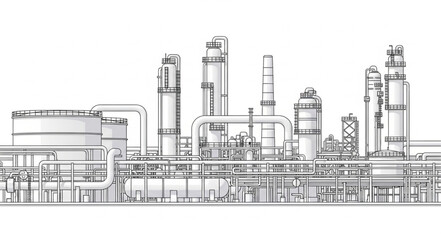 Fototapeta premium Industrial Oil Refinery Plant Structure Blueprint.