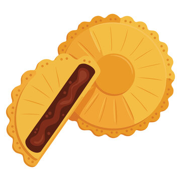 Detailed illustration of Japanese confectionery Monaka cross section suitable for traditional sweets bakery culture and culinary design projects