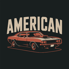A detailed vintage illustration of a powerful American muscle car, showcasing classic automotive design and retro style, appealing to classic vehicle and Americana culture enthusiasts.