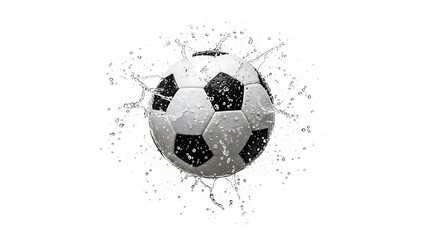 Naklejka premium A dynamic black and white soccer ball with a burst effect and scattered lines