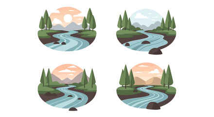 River Landscape Icon Set Illustration Design.