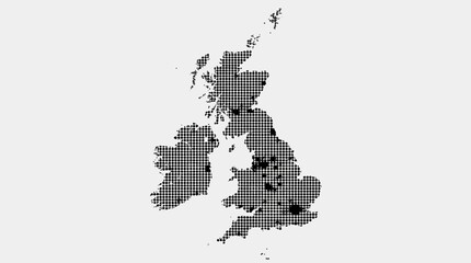 Fototapeta premium Dotted Halftone Map of United Kingdom and Ireland: Modern Geographic Data Visualization and Connectivity