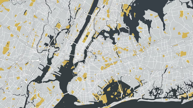 Modern New York City Map - Flat Design Vector Illustration of NYC Street Layout, Parks & Boroughs (Manhattan, Brooklyn, Queens)