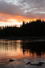 Naklejka premium Golden Hour Sunset Reflection on Forest River