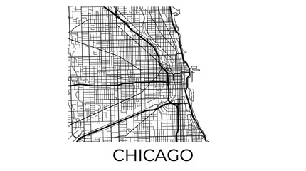 Naklejka premium Minimalist Chicago City Map - Street Network Outline in Black and White