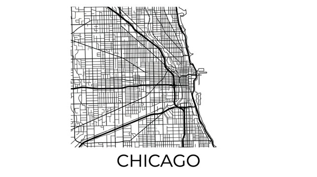 Minimalist Chicago City Map - Street Network Outline in Black and White