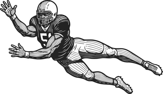 american football player making a diving catch in full gear and helmet