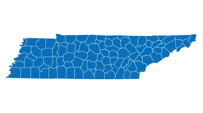 Tennessee State Map with Counties - Blue Silhouette Vector Illustration