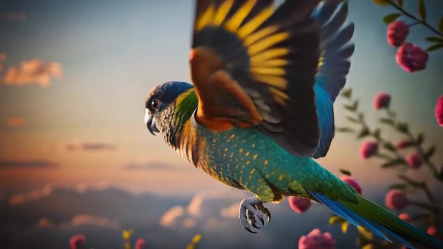 Colorful Parrot With Open Wings