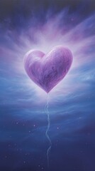 Fototapeta premium A pastel purple heart balloon space illuminated.
