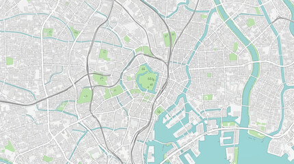 Clean Minimalist Vector City Map Illustration with Urban Roads, Parks, Rivers, and Port - Navigation & Planning