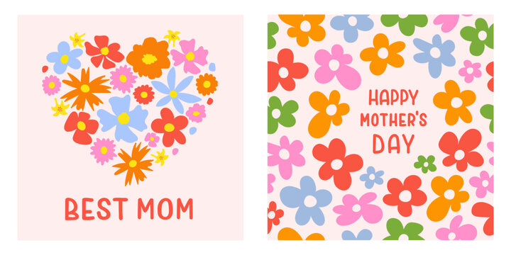 Floral set of cute hand drawn flowers. Botanical simple shapes design. Trendy design for cards, print, kitchen, branding, decoration