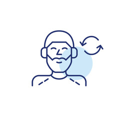 Fototapeta premium Man in headphones and renew arrows. Music subscription resumed, podcasts new season. Pixel perfect, editable stroke vector icon