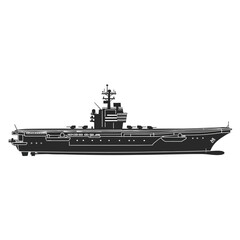 Obraz premium Detailed Side Profile Silhouette of a Massive Aircraft Carrier, Illustrating Its Imposing Structure and Naval Power