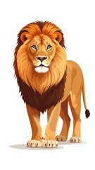 Obraz premium Cartoon illustration of a majestic male lion, walking forward, on white background
