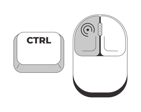 Ctrl with left mouse click grayscale keyboard hotkey. Command for multiple item selection. Navigation. Minimal shortcut key. Monochrome combination buttons for productivity. Vector illustration