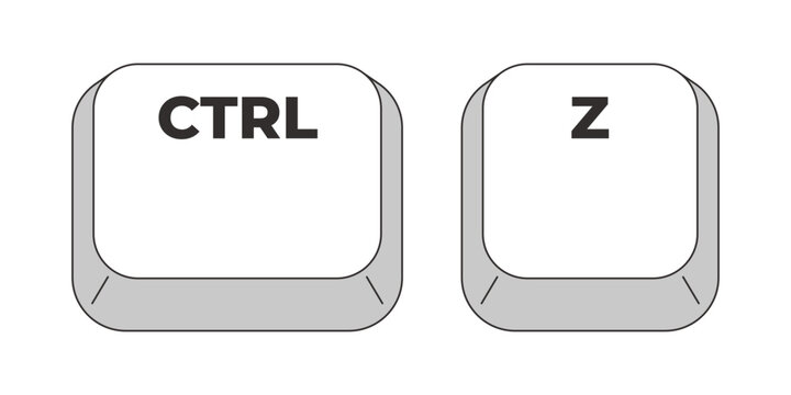 Ctrl Z letter grayscale keyboard hotkey. Undo last action in application and text editor. Command reversal. Minimal shortcut keys. Monochrome combination buttons for productivity. Vector illustration