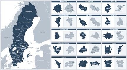 Sweden Political Map with Administrative Divisions: Detailed Vector Outlines of Counties and Municipalities for Geography and Planning © Anung