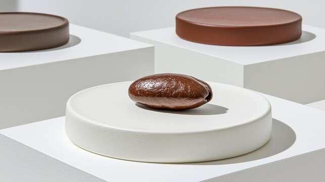 A white pedestal with a brown coffee bean on top.