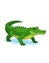 Obraz premium Cartoon illustration of a vibrant green crocodile with sharp teeth, ready to hunt