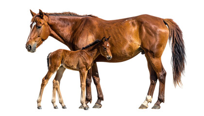 Obraz premium A beautiful brown wild horse with a flowing mane is running across a white background