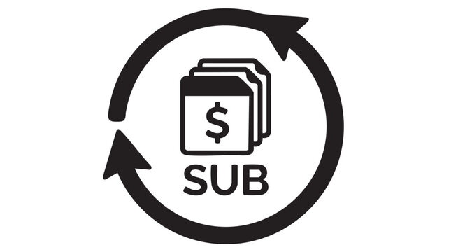 Vector graphic illustration of a subscription icon representing financial transactions and recurring payments for online services and software.