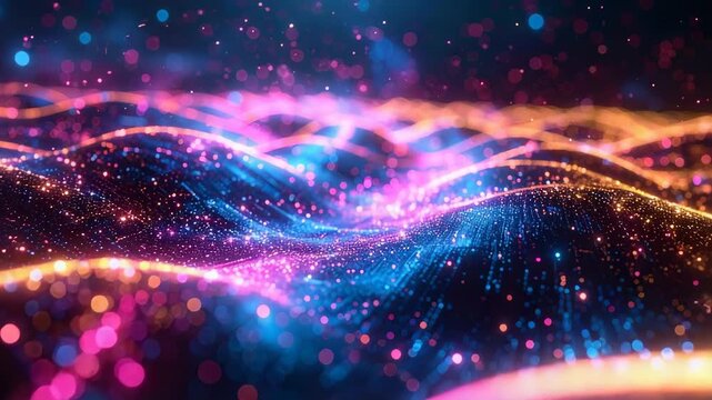 Abstract digital wave of glowing particles and vibrant light lines