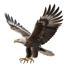 Obraz premium A majestic bald eagle spreads its wings in flight against a black background