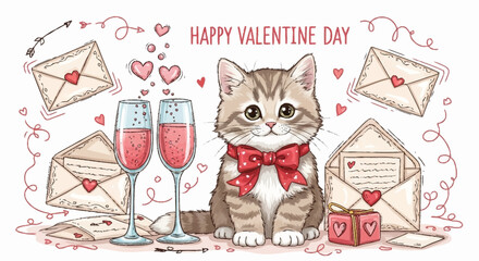 Cat with Red Bow Tie Sitting. © Raden