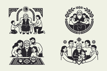 Multi-generational Family Love, Care, and Togetherness Illustrations