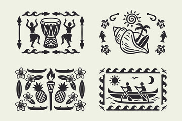 Set of Tropical Polynesian Tribal Icons and Symbols © Ghaghah24