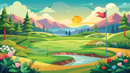 Fototapeta premium Elegant Major Golf Event Green Course Clip Art