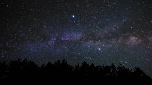 Milky Way stars on a dark countryside skies. Time-lapse video.