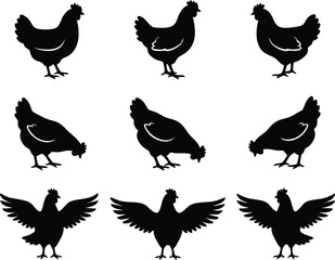 Black Silhouette Chicken Set Various Poses. © Ramz Studio