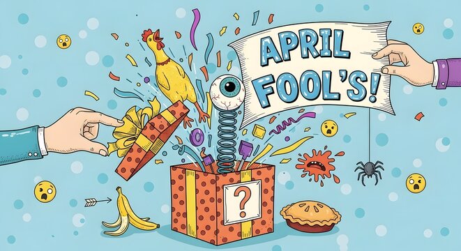A vibrant illustration celebrating april fools' day with playful pranks and surprises.